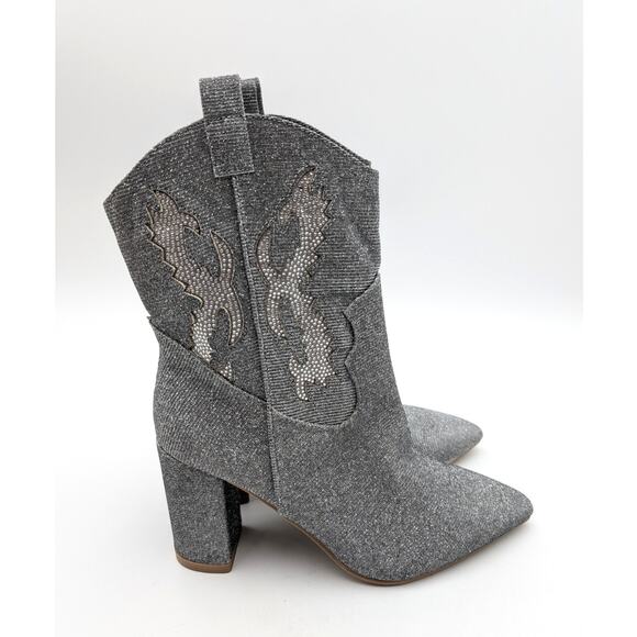 Mia Gypsi Rhinestone Western Ankle Boots Women's Silver Size US7M EU37.5 - Picture 3 of 12